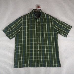 Woolrich Mens Button-Up Plaid Green Short Sleeve Vented Shirt Size: L